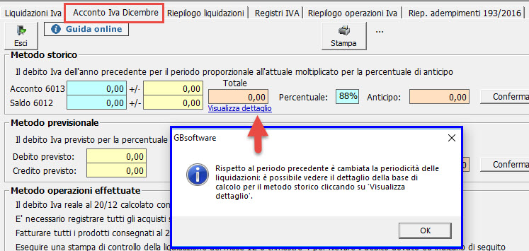 Gestione calcolo dell'acconto