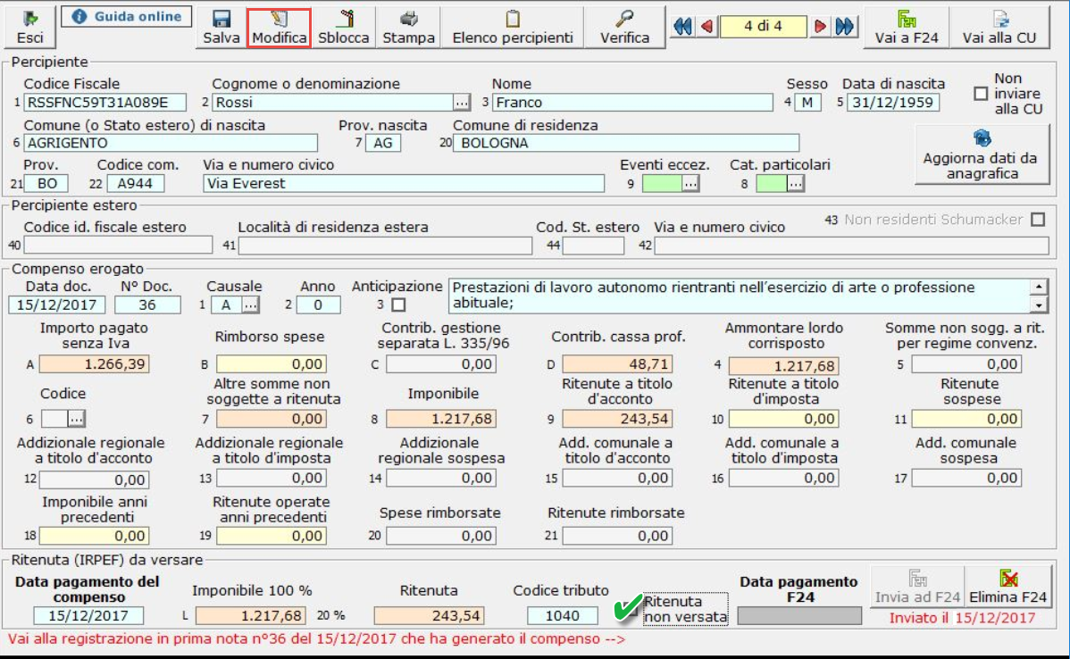 Ritenuta non versata