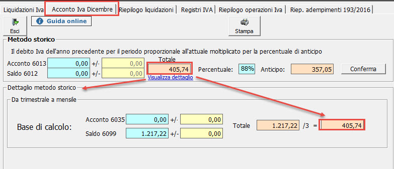 Sezione con dettaglio importi