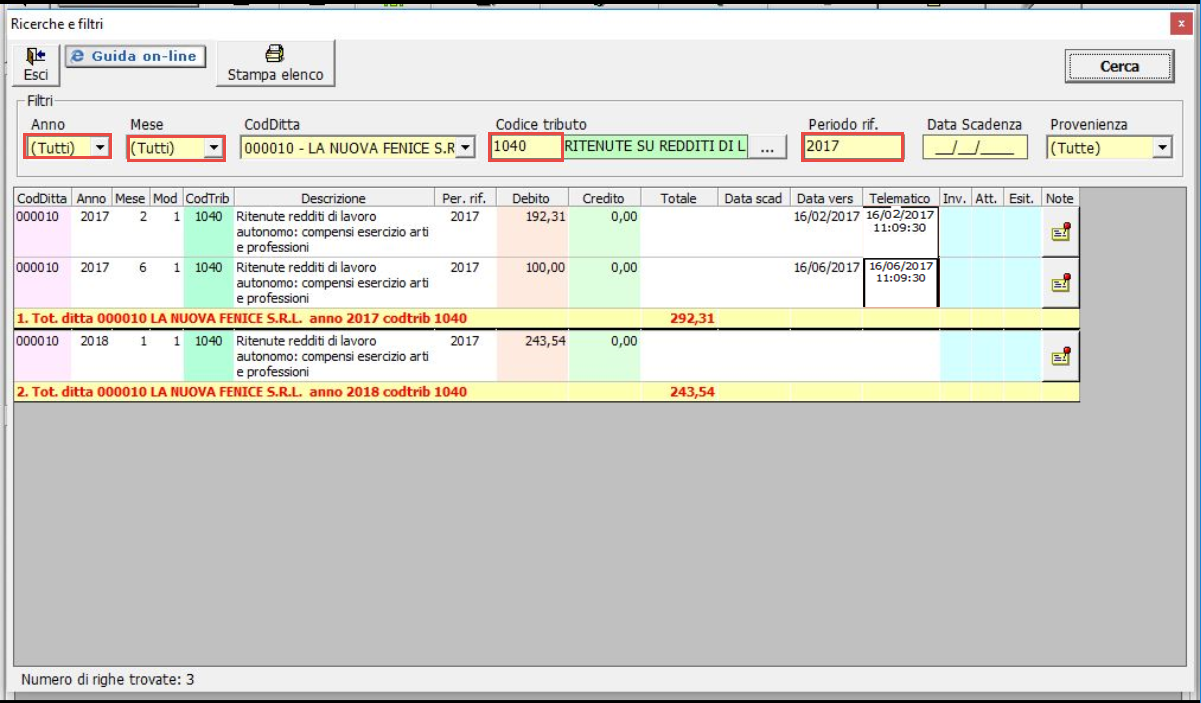 Elenco degli F24 prenotati