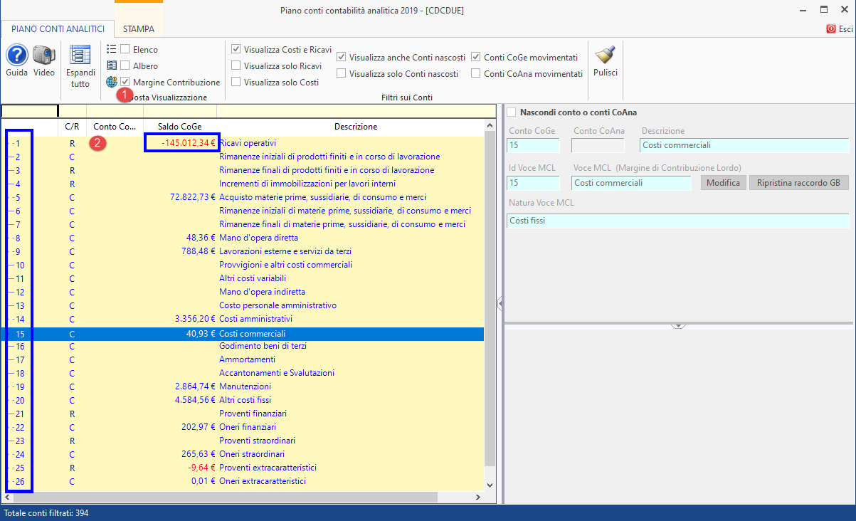 Centri di profitto e di costo: Report a Margine lordo di contribuzione - Modificare il raccordo a MCL