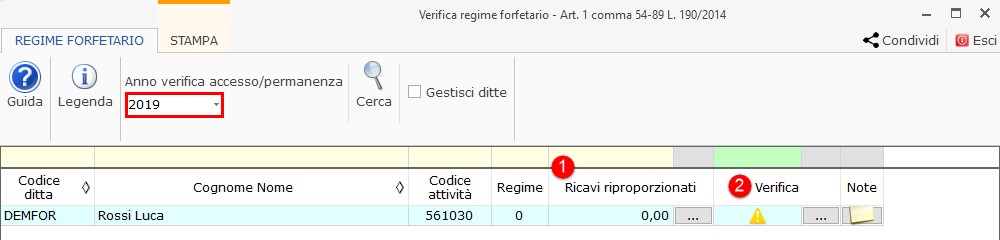 Contribuente forfetario: compilazione del quadro LM - Maschera di verifica 2019