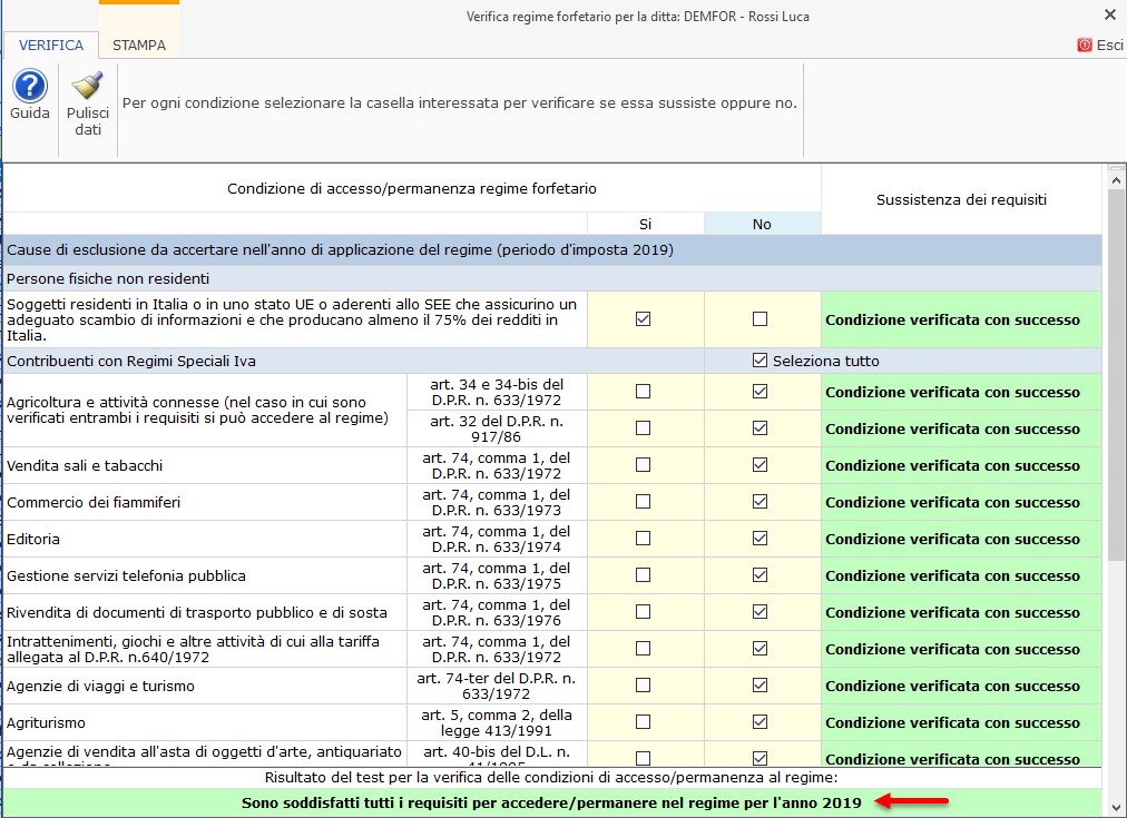 Contribuente forfetario: compilazione del quadro LM - Compilazione maschera di verifica