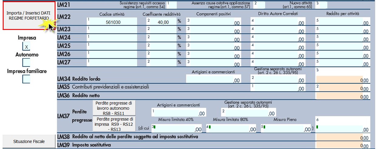 Contribuente forfetario: compilazione del quadro LM - Sezione II quadro LM