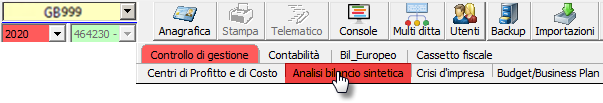 Controllo di Gestione: disponibile Analisi di Bilancio Sintetica - Apertura modulo Analisi bilancio sintetica