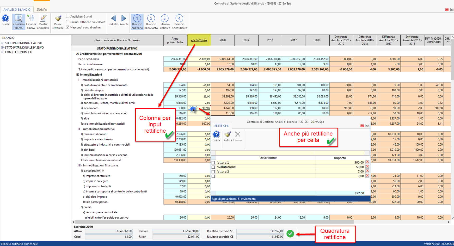 Controllo di Gestione: disponibile Analisi di Bilancio Sintetica - Inserimento rettifiche