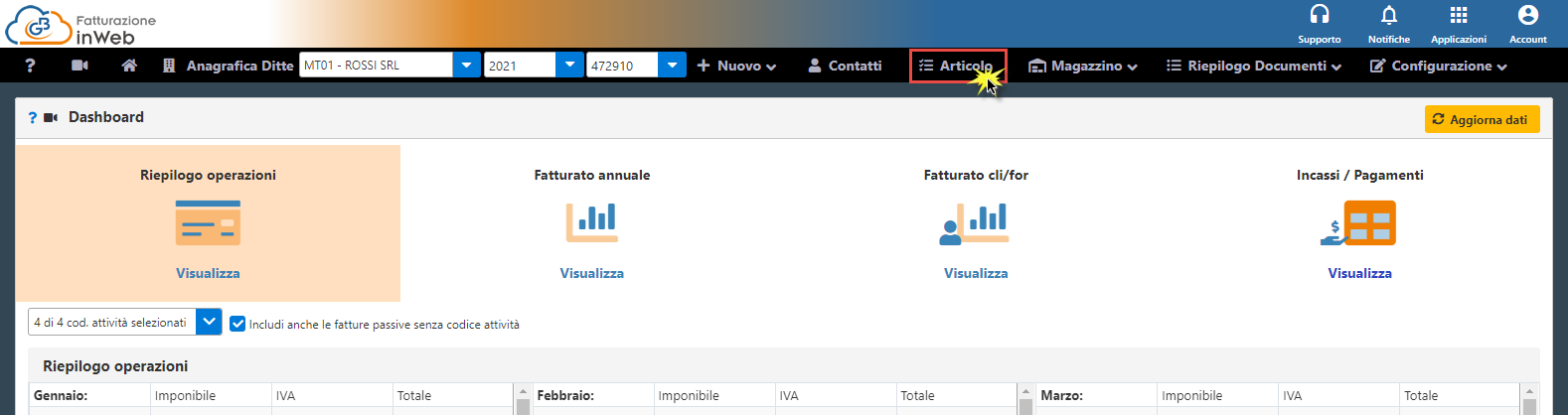 InWeb/Magazzino: Articoli a Lotti e Scadenza: accedere ad articolo