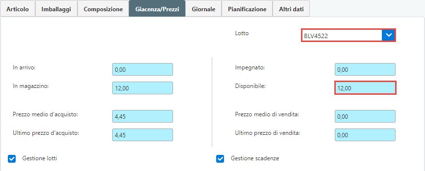 InWeb/Magazzino: Articoli a Lotti e Scadenza: filtrare per singolo lotto