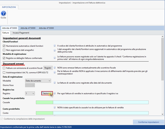 Fatture elettroniche emesse: abbinamento al registro Iva - impostazioni registrazione FE