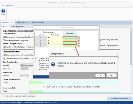 Fatture elettroniche emesse: abbinamento al registro Iva - Abbinamento più parti fisse stesso registro IVA