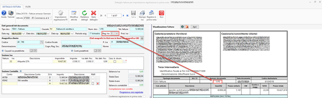 Fatture elettroniche emesse: abbinamento al registro Iva - Maschera di dettaglio della fattura 