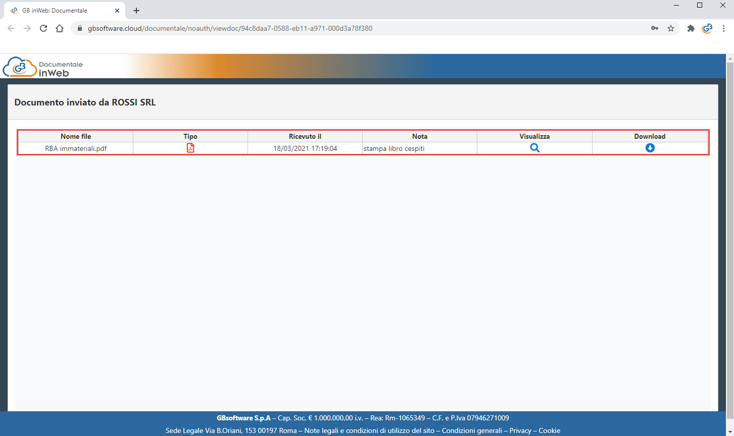 GB inWeb Documentale: condividi file a utenti esterni senza area GB: visualizzazione maschera nome di chi ha condiviso il documento