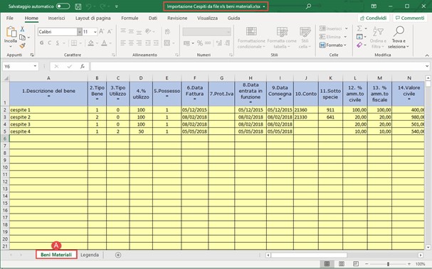 Importare cespiti da file Excel per nuovi clienti - 