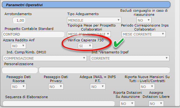 Paghe GB Web: Assistenza fiscale 2020 - Parametri operativi
