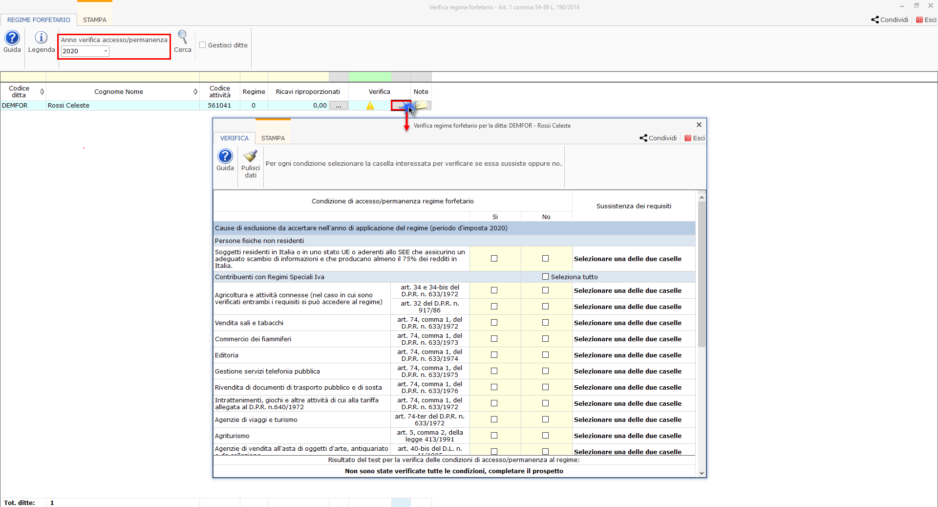 Redditi Persone Fisiche: Regime Forfetario: impostare regime 15