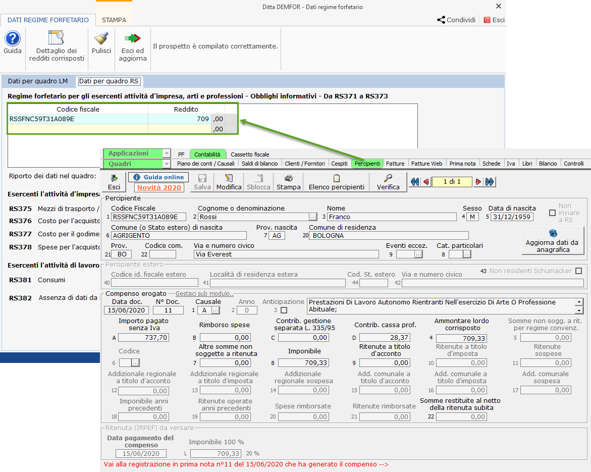 Redditi Persone Fisiche: Regime Forfetario: prima parte, righi da RS371 a RS373