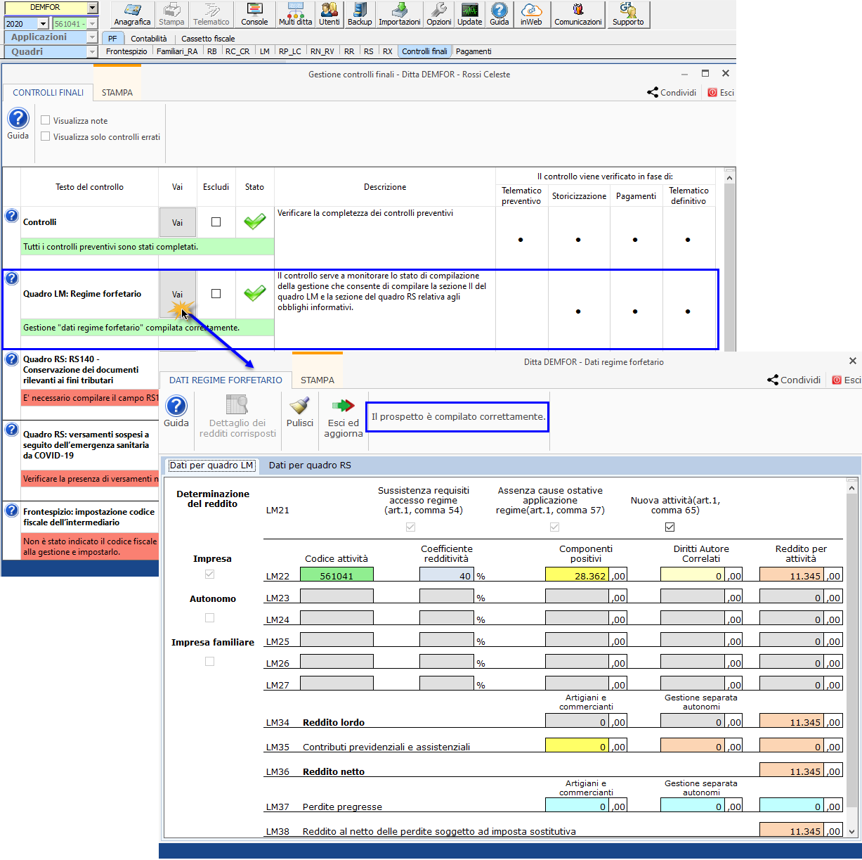 Redditi Persone Fisiche: Regime Forfetario: prospetto compilato correttamente