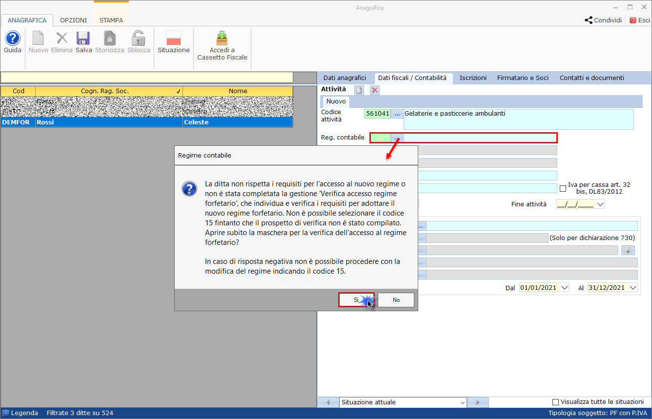Redditi Persone Fisiche: Regime Forfetario: richiesta del software in fase di impostazione del regime contabile