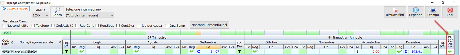 Riepilogo adempimenti Iva e contabilità separate - Spunta verde per il singolo codice attività