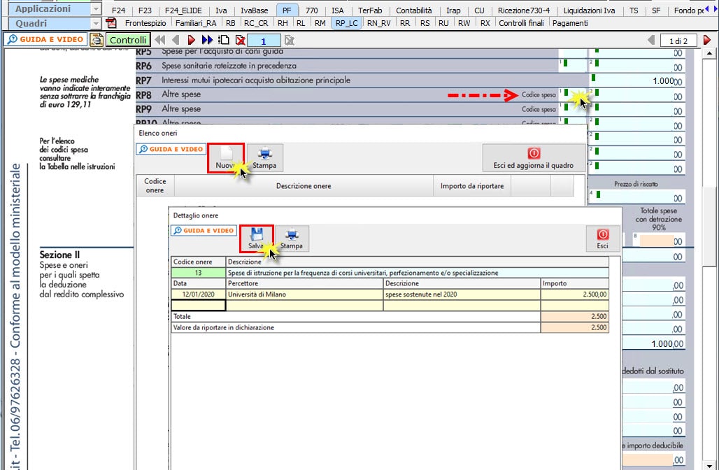 Spese universitarie pubbliche e private: detrazione: inserimento importo da input